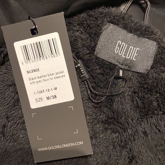 NWT: GOLDIE Black & Grey Faux Fur/Leather Sleeve Jacket - Picture 10 of 11